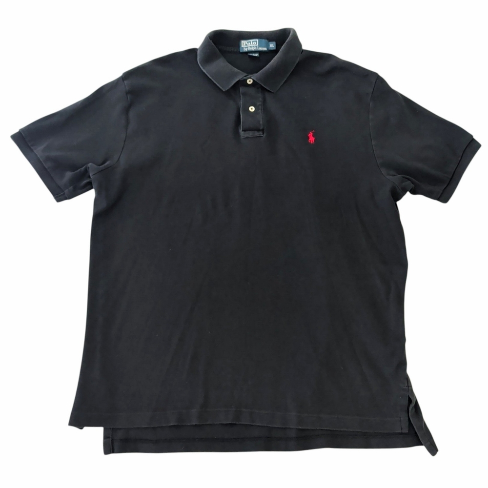 Polo By Ralph Lauren Mens Shirt XL Black Red Pony Short Sleeve Collar Cotton